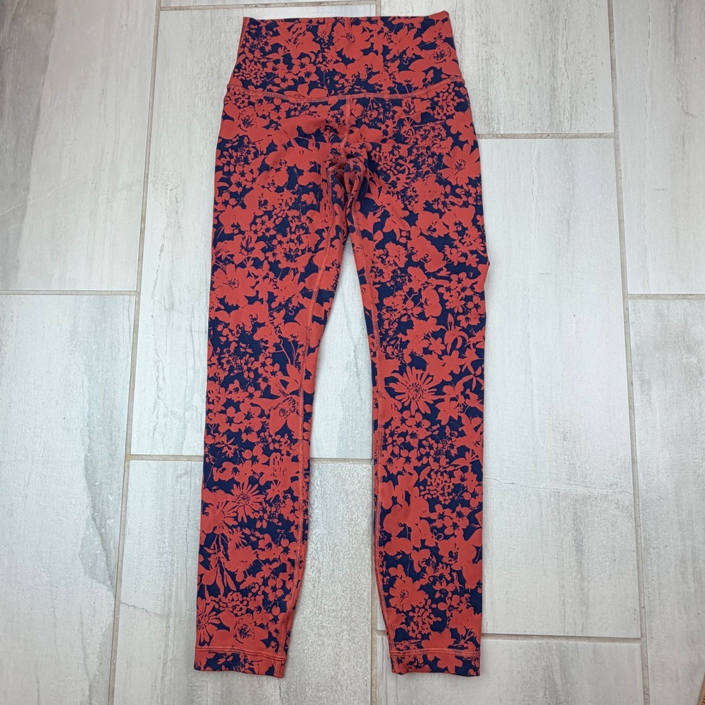 Lululemon Wunder Under High-Rise Tight 25 Floral Orange Navy Blue Size 4 LW5BS8S